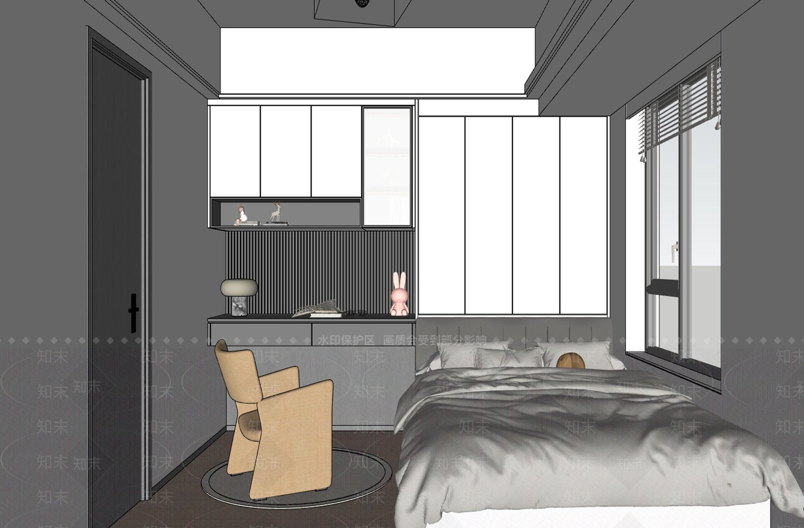 现代榻榻米卧室SU模型下载【ID:1156952686】