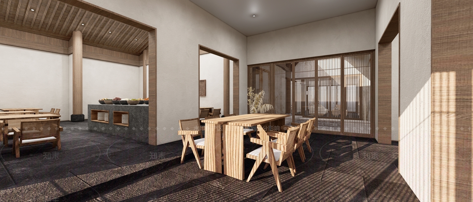 侘寂民宿餐厅SU模型下载【ID:1215995915】