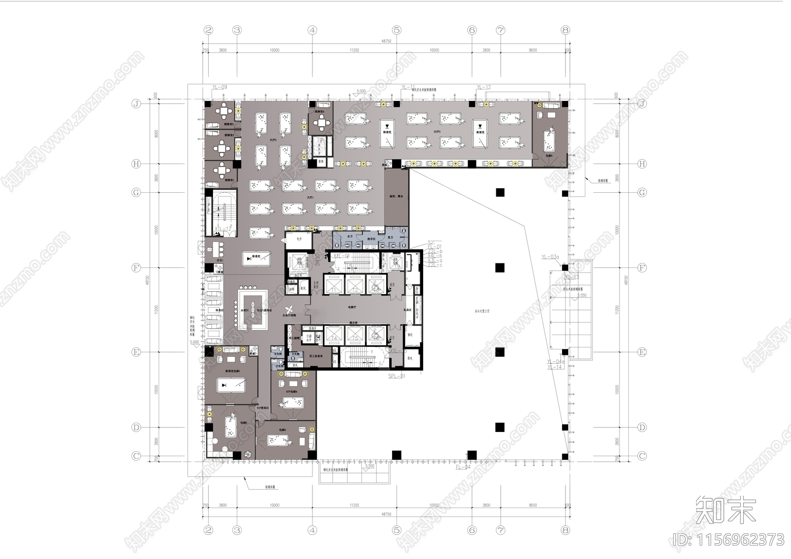 台球俱乐部平面布置图施工图下载【ID:1156962373】