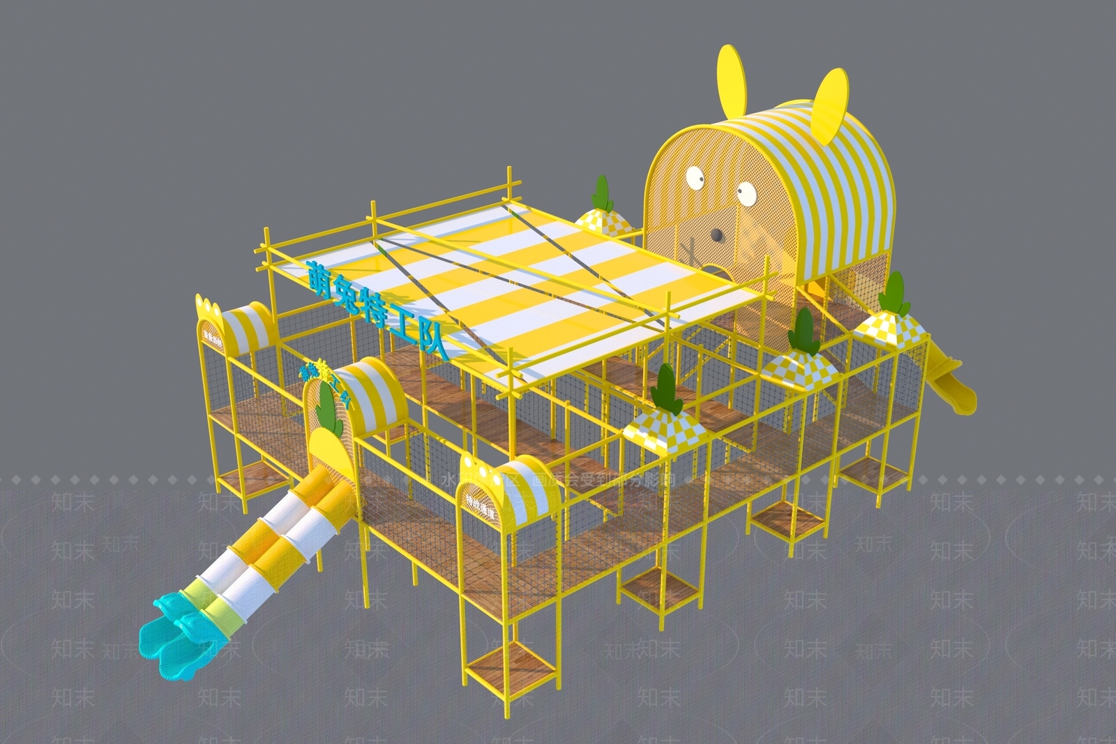 儿童蹦床滑梯组合3D模型下载【ID:1156962576】
