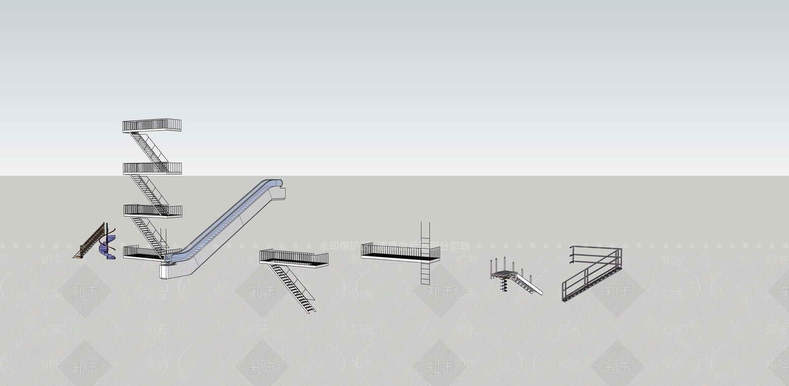 现代楼梯SU模型下载【ID:1156973838】