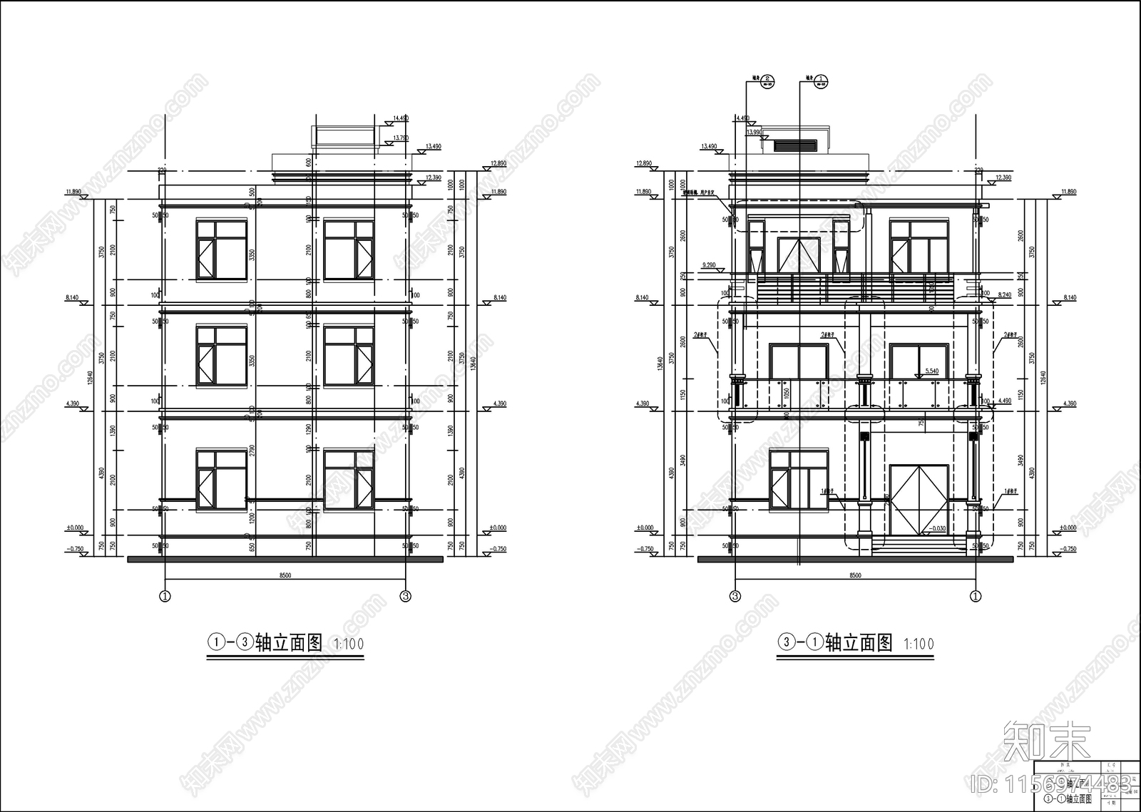 三层自建房cad施工图下载【ID:1156974483】