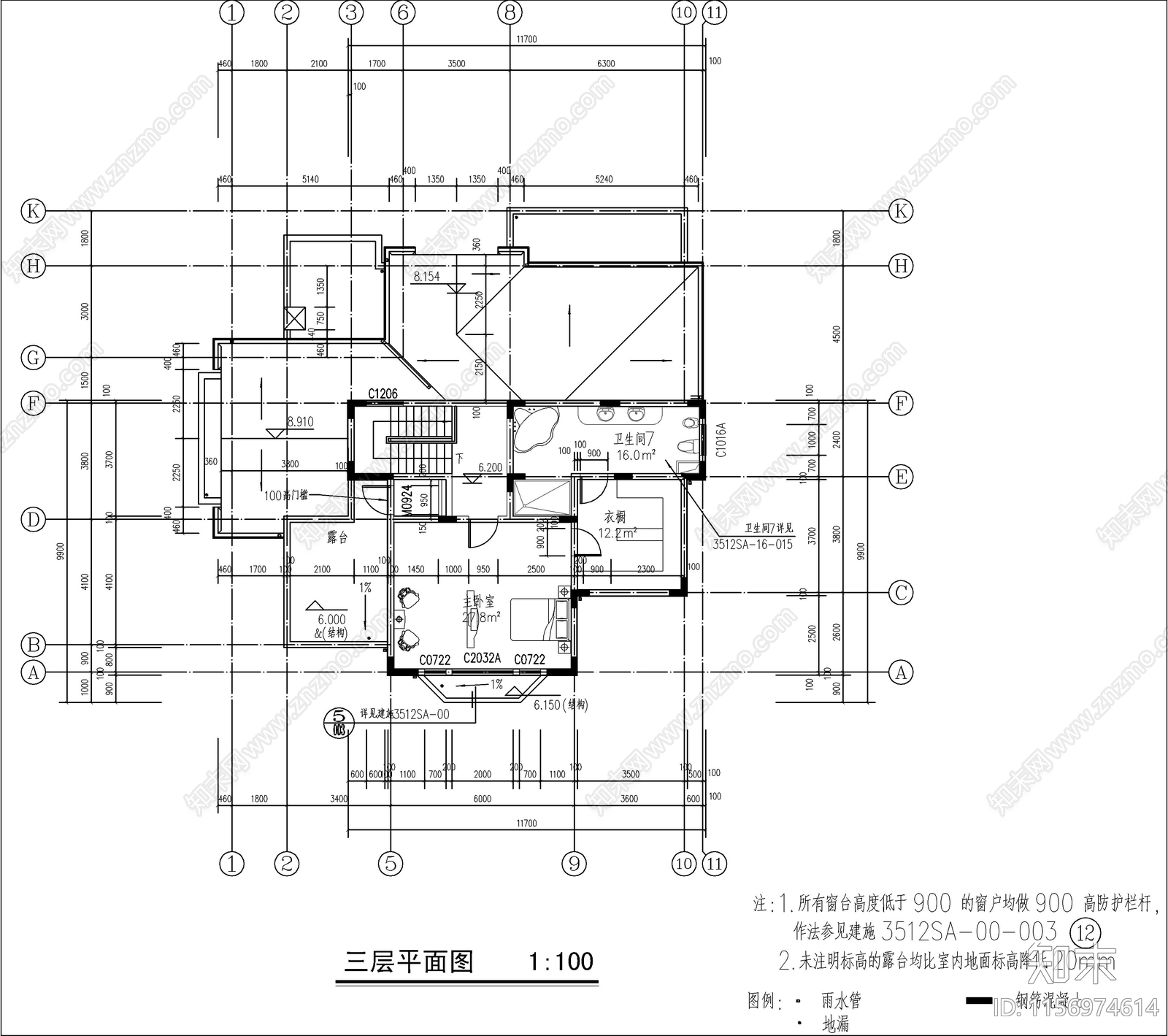 三层欧式自建房cad施工图下载【ID:1156974614】