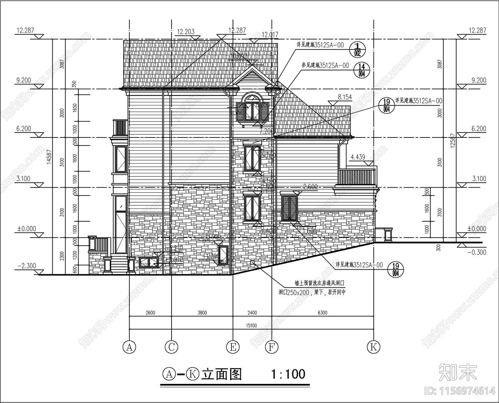 三层欧式自建房cad施工图下载【ID:1156974614】