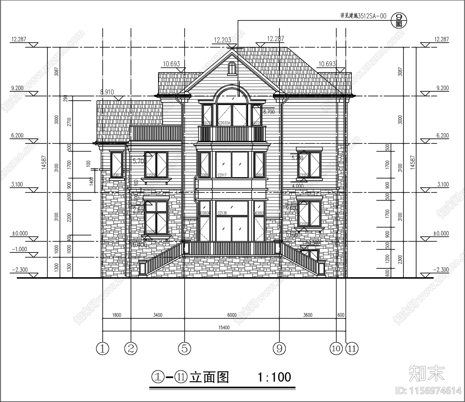 三层欧式自建房cad施工图下载【ID:1156974614】