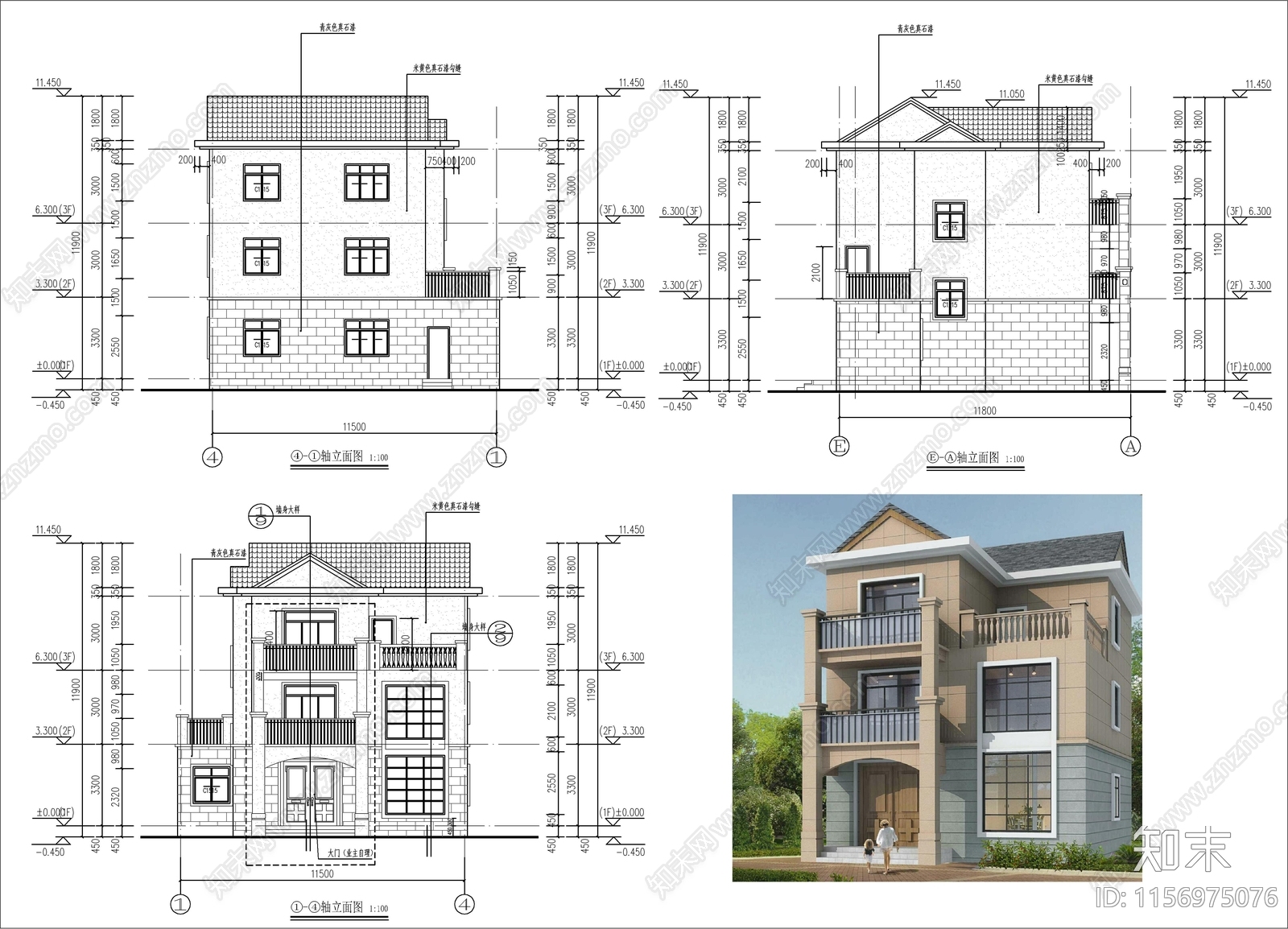 三层自建房cad施工图下载【ID:1156975076】
