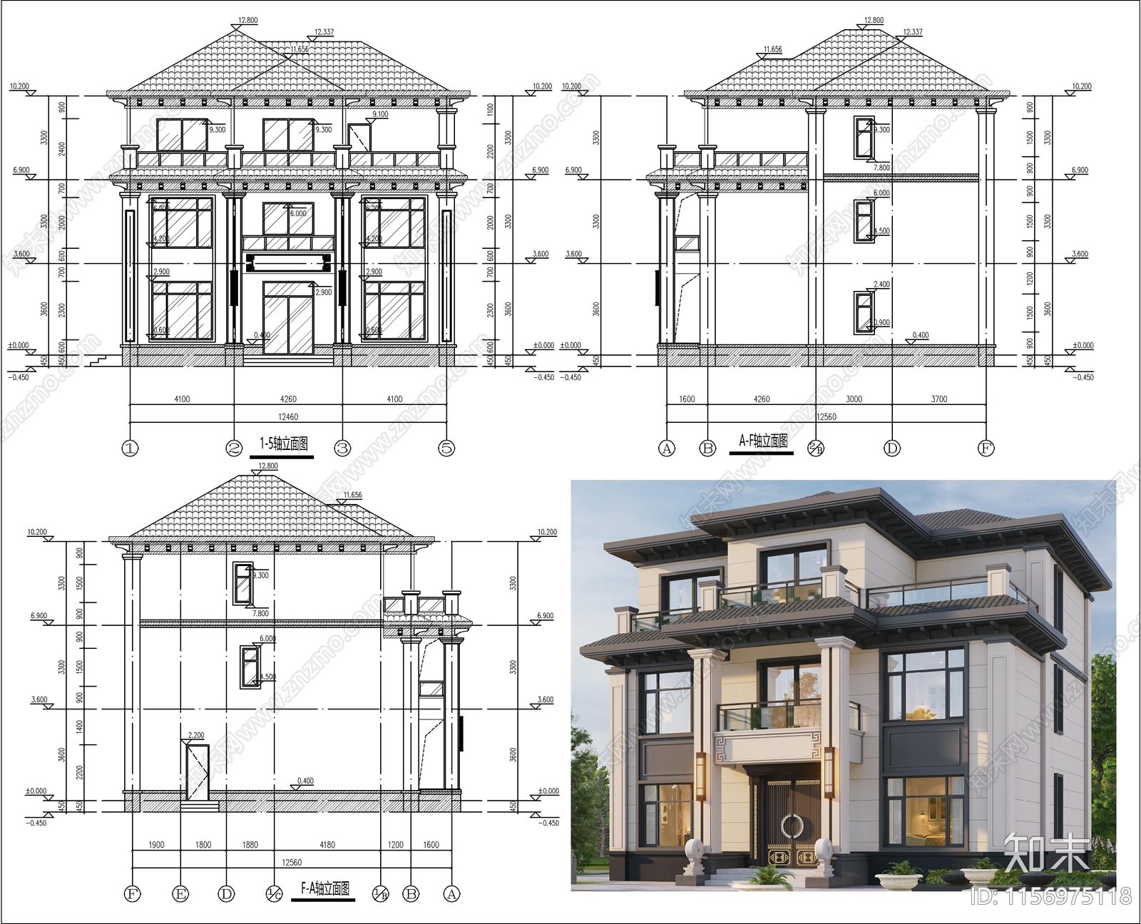 新中式三层自建房施工图下载【ID:1156975118】