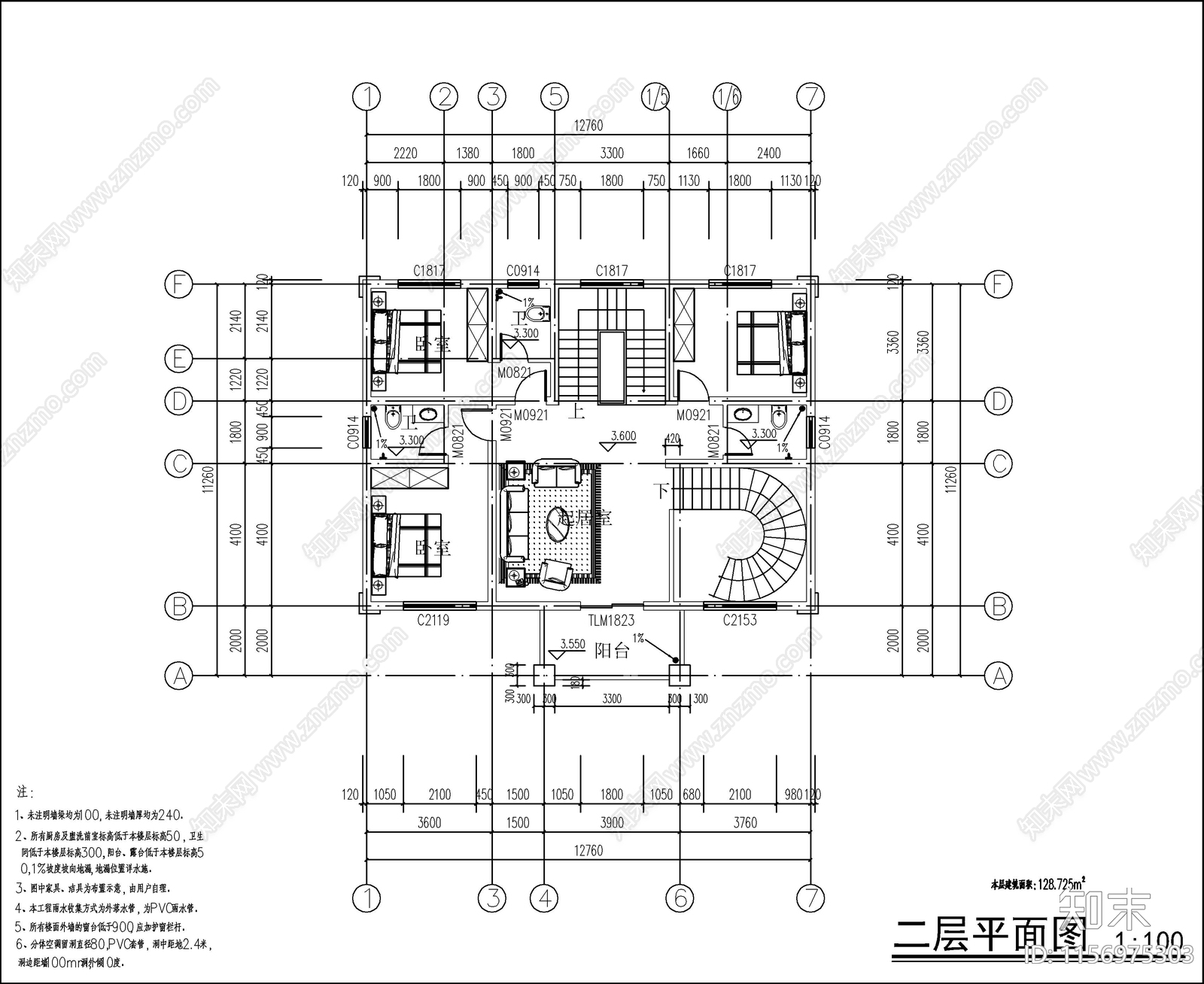 欧式三层自建房cad施工图下载【ID:1156975303】