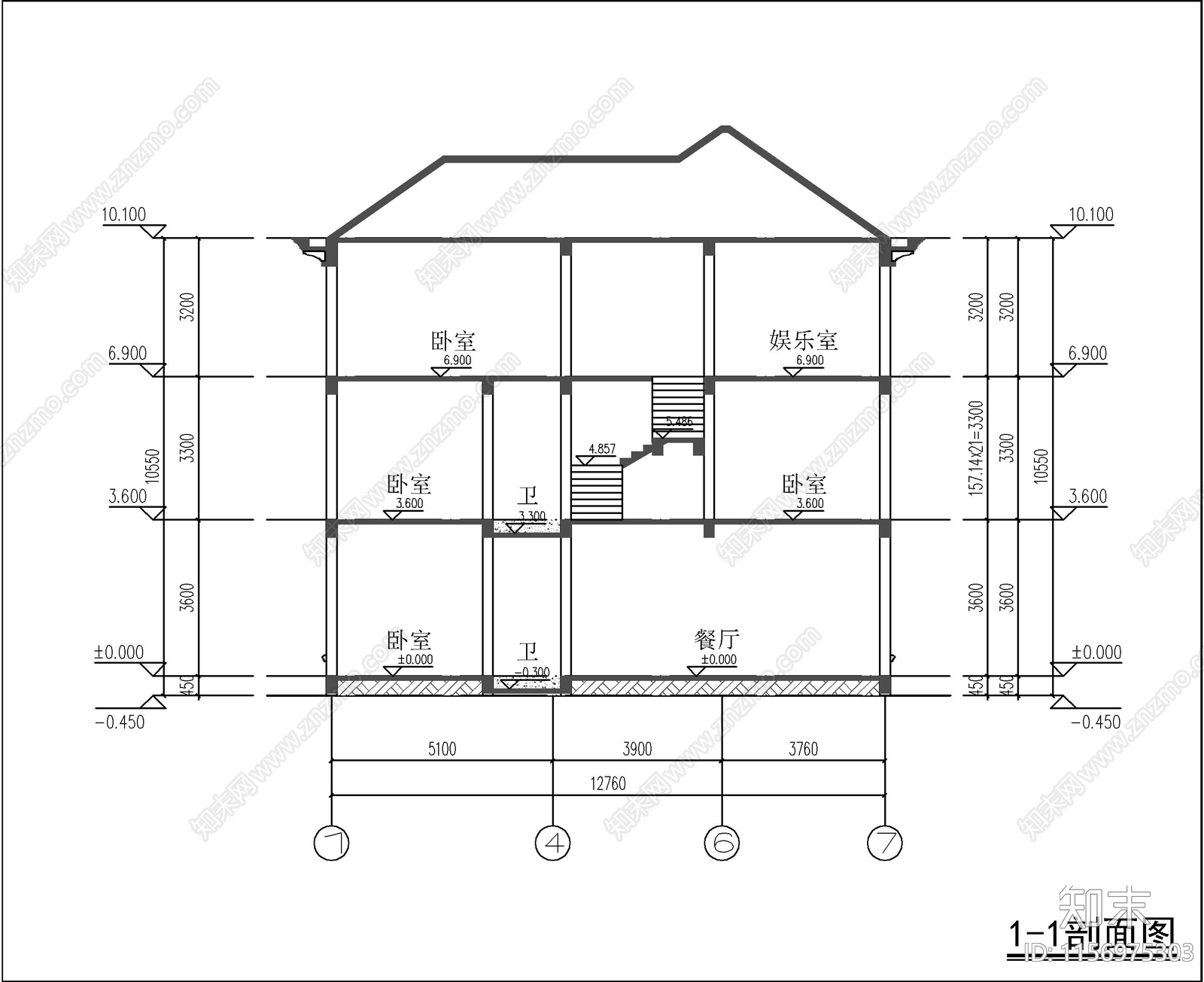 欧式三层自建房cad施工图下载【ID:1156975303】