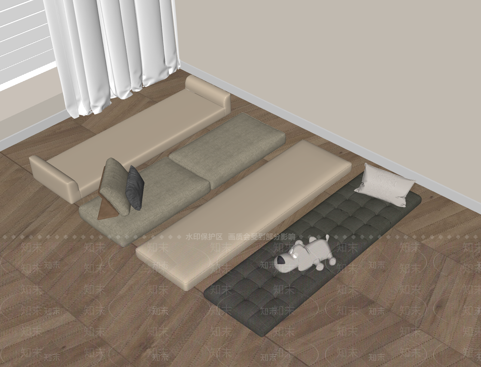 现代飘窗垫SU模型下载【ID:1156975316】