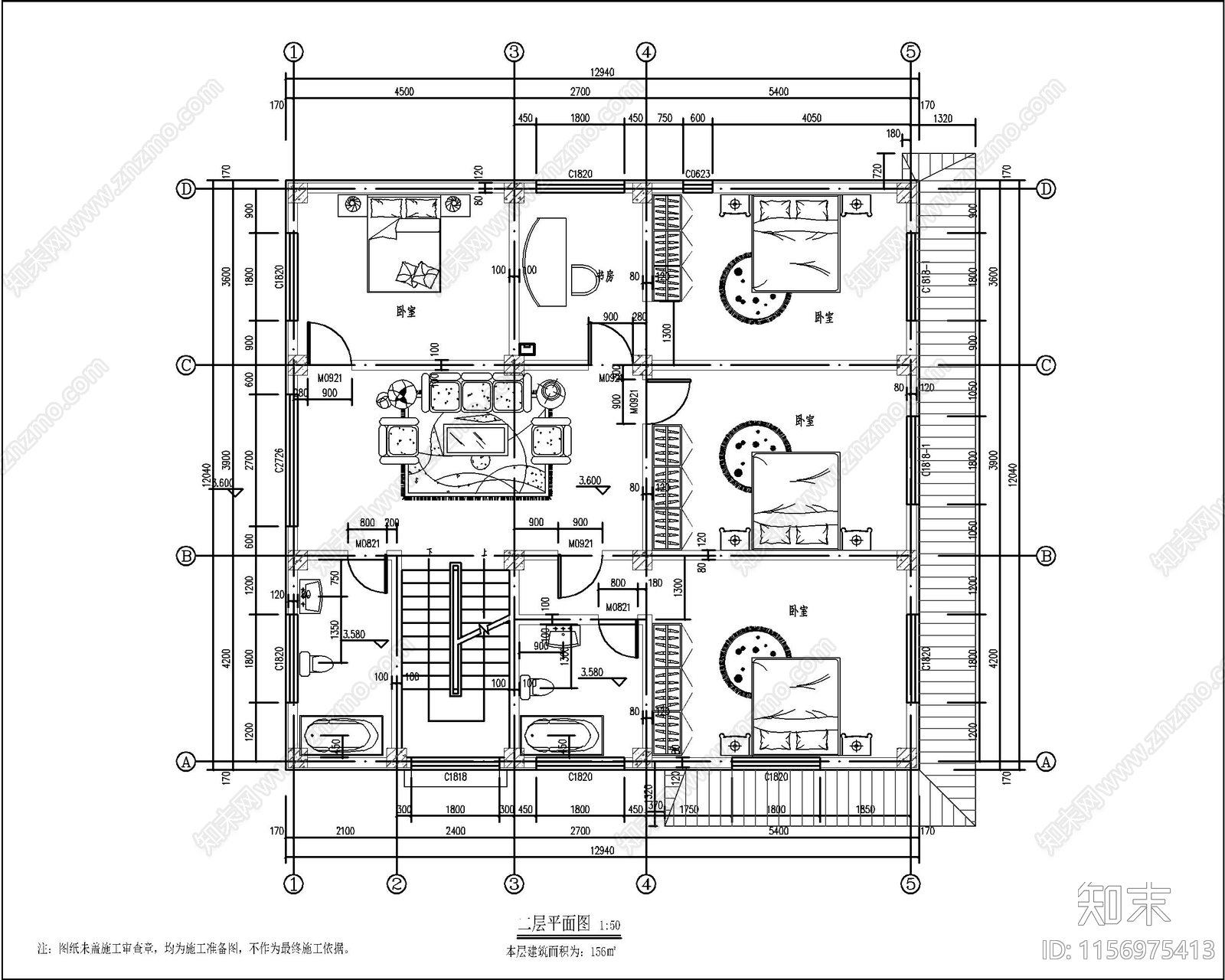 新中式三层自建房cad施工图下载【ID:1156975413】