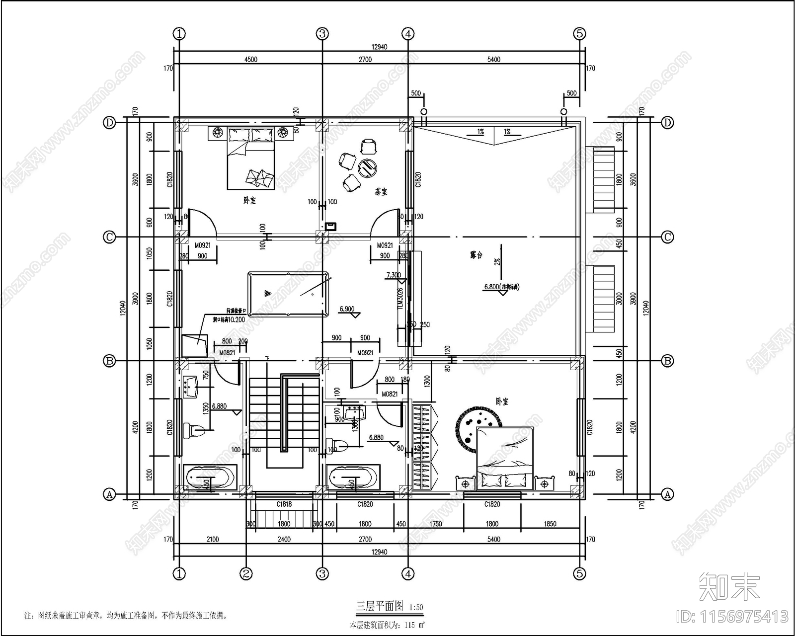 新中式三层自建房cad施工图下载【ID:1156975413】