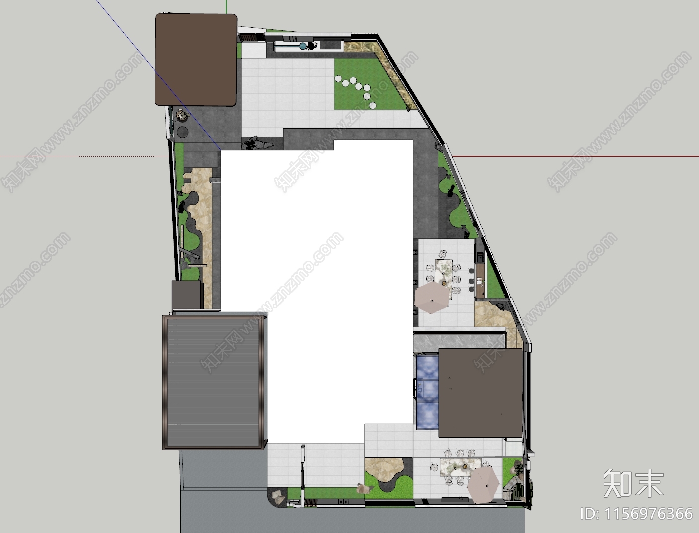 现代别墅庭院SU模型下载【ID:1156976366】