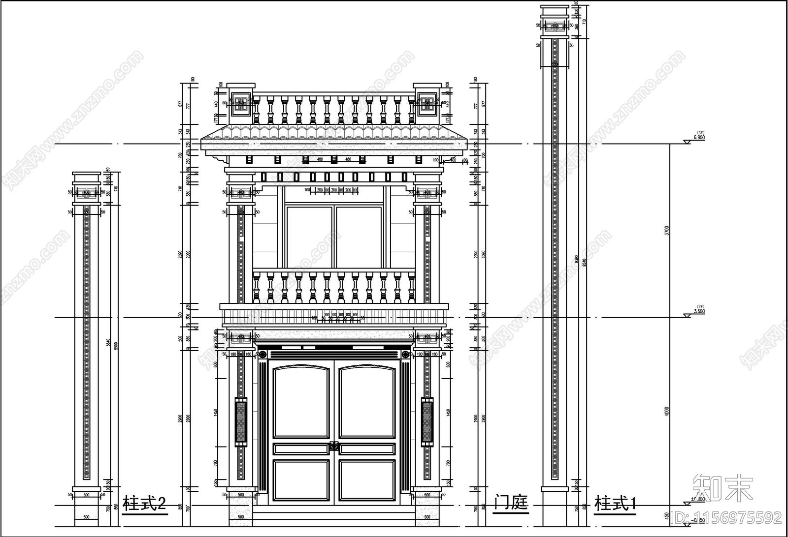 新中式三层自建房cad施工图下载【ID:1156975592】