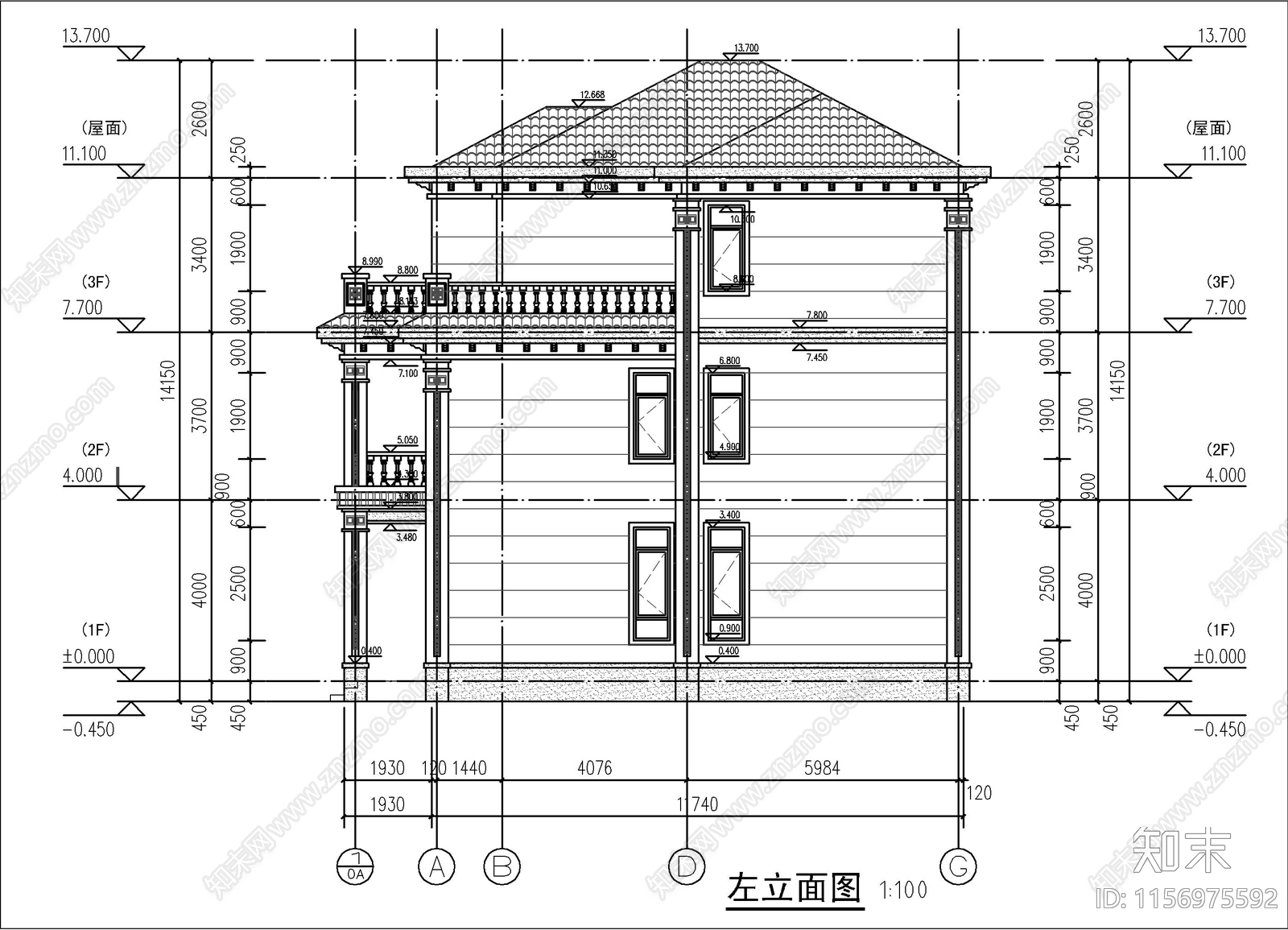 新中式三层自建房cad施工图下载【ID:1156975592】