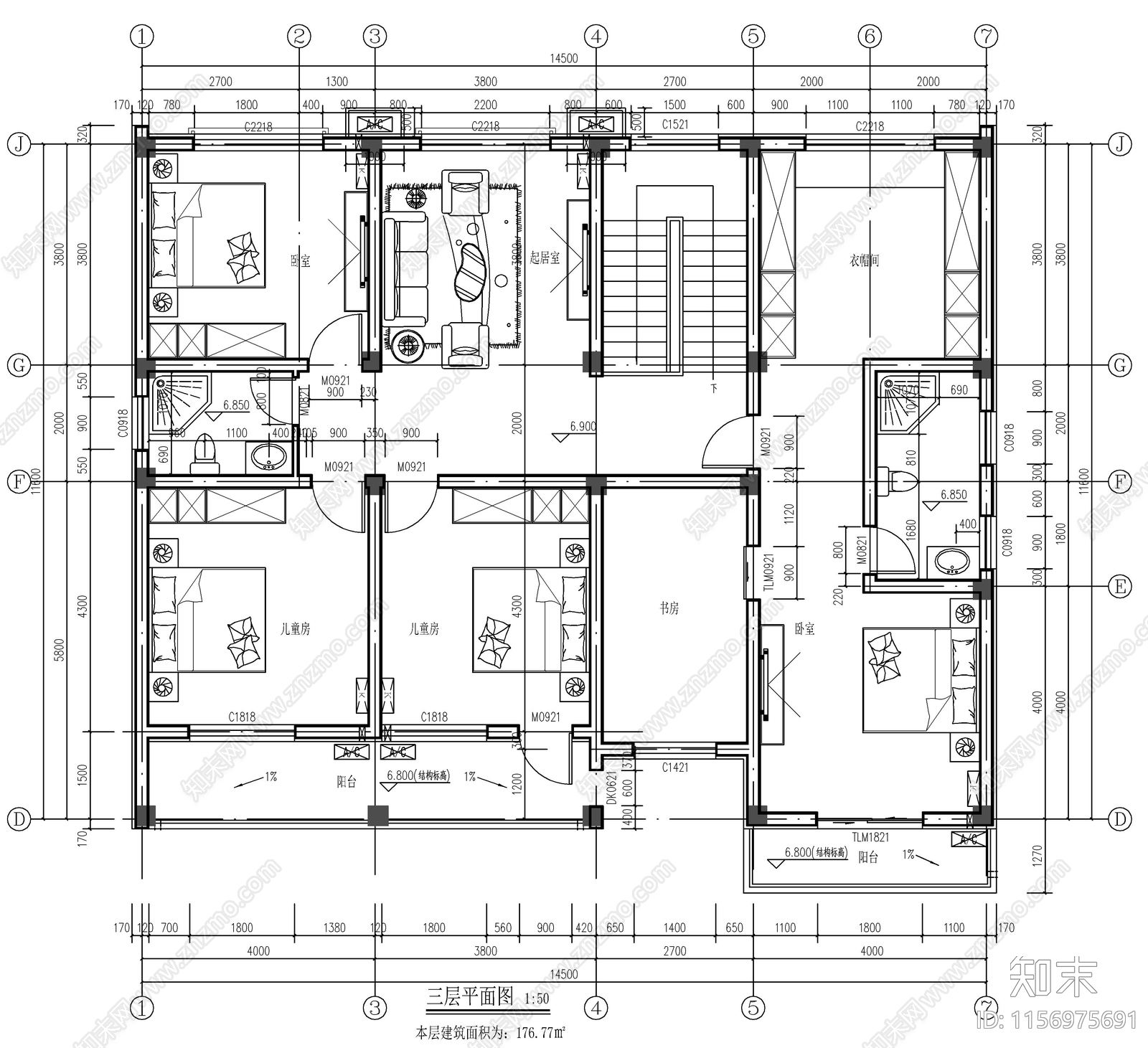 三层自建房cad施工图下载【ID:1156975691】