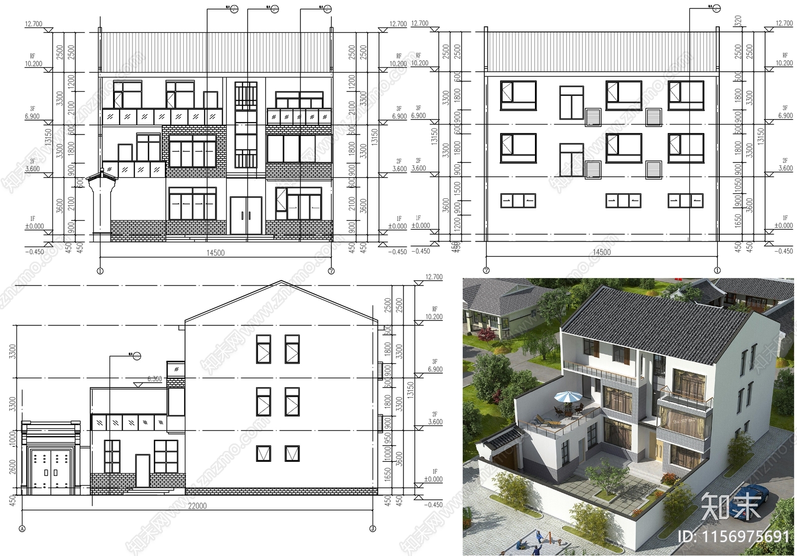 三层自建房cad施工图下载【ID:1156975691】