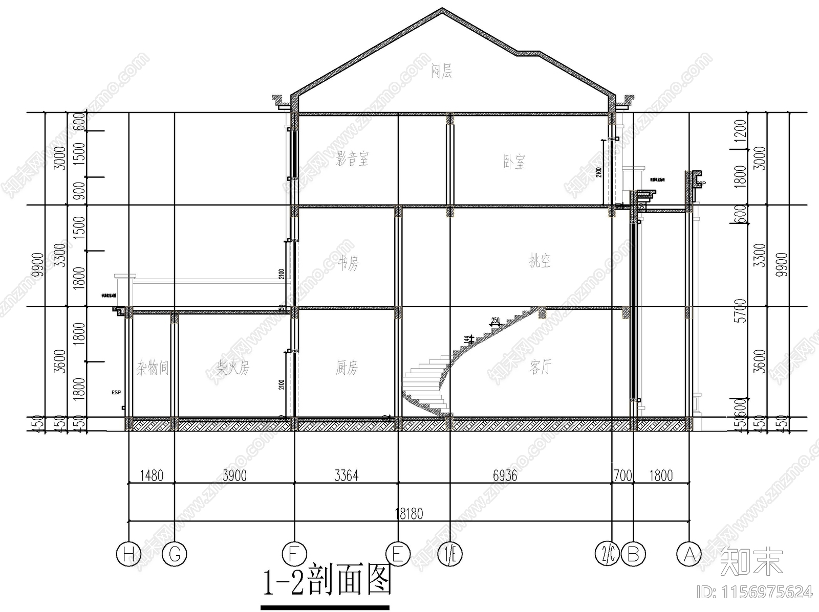 新中式三层自建房cad施工图下载【ID:1156975624】