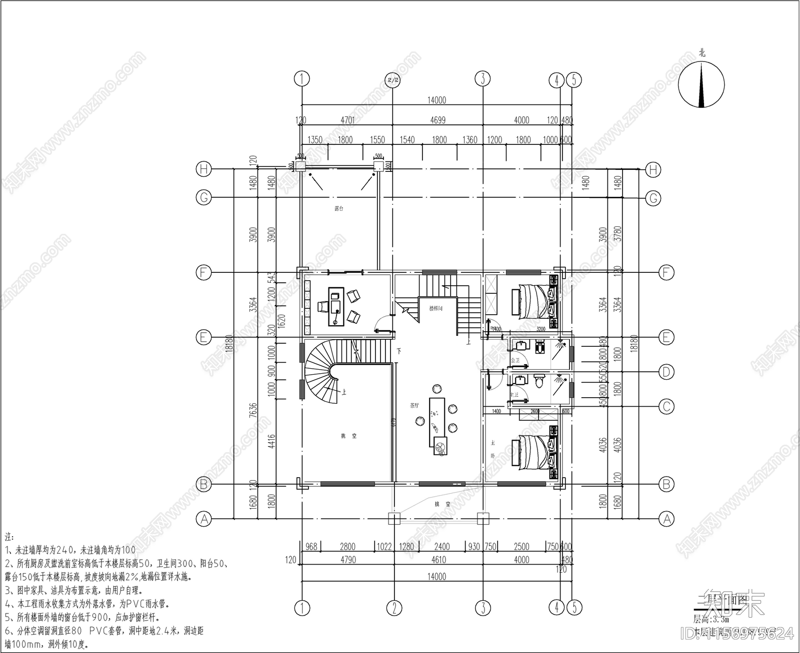 新中式三层自建房cad施工图下载【ID:1156975624】