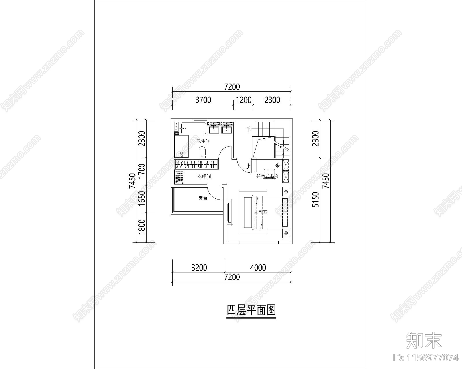 两面宽4层别墅cad施工图下载【ID:1156977074】