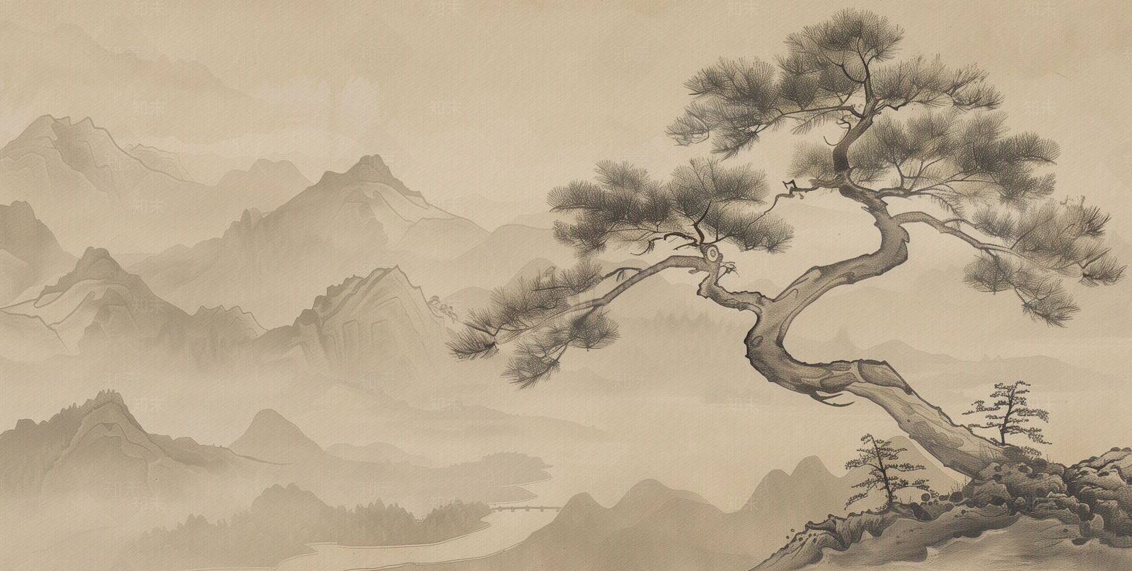 新中式松树壁画贴图下载【ID:1156977001】