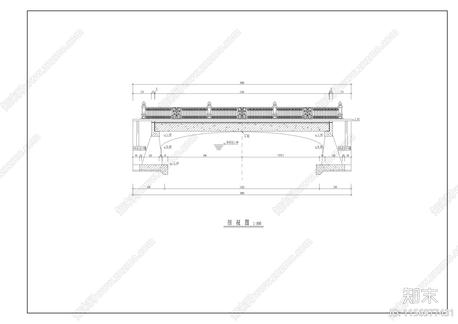 景观桥cad施工图下载【ID:1156977431】