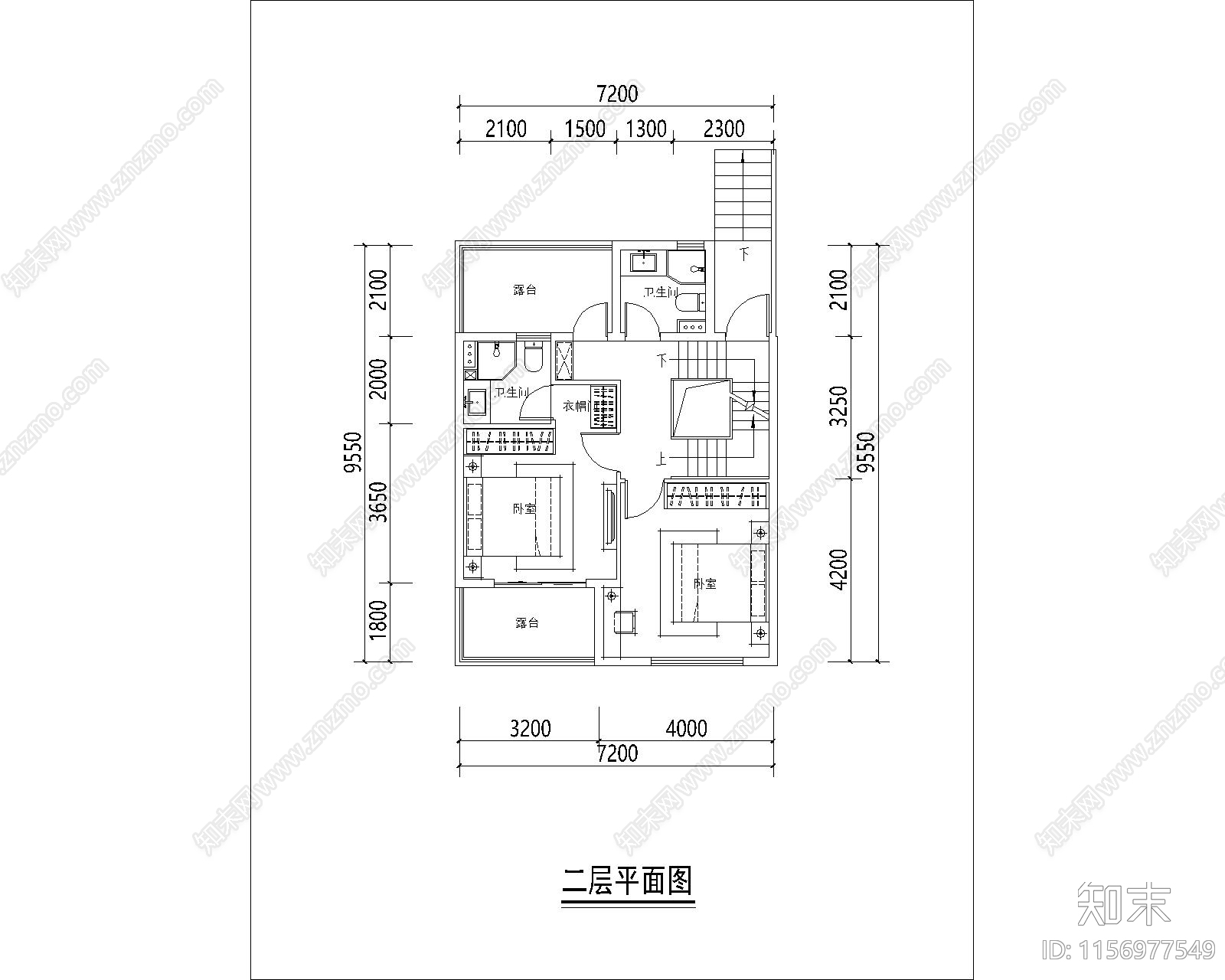 两面宽4层别墅cad施工图下载【ID:1156977549】