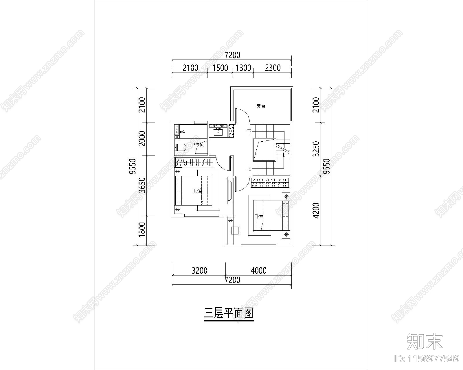 两面宽4层别墅cad施工图下载【ID:1156977549】