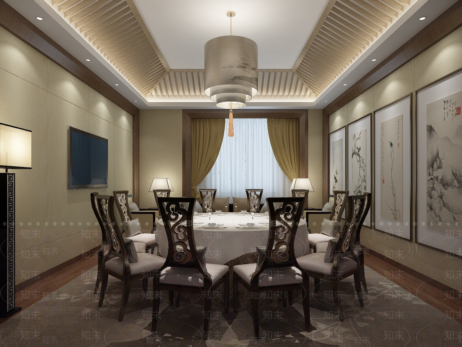 现代酒店餐厅包间3D模型下载【ID:1156977763】