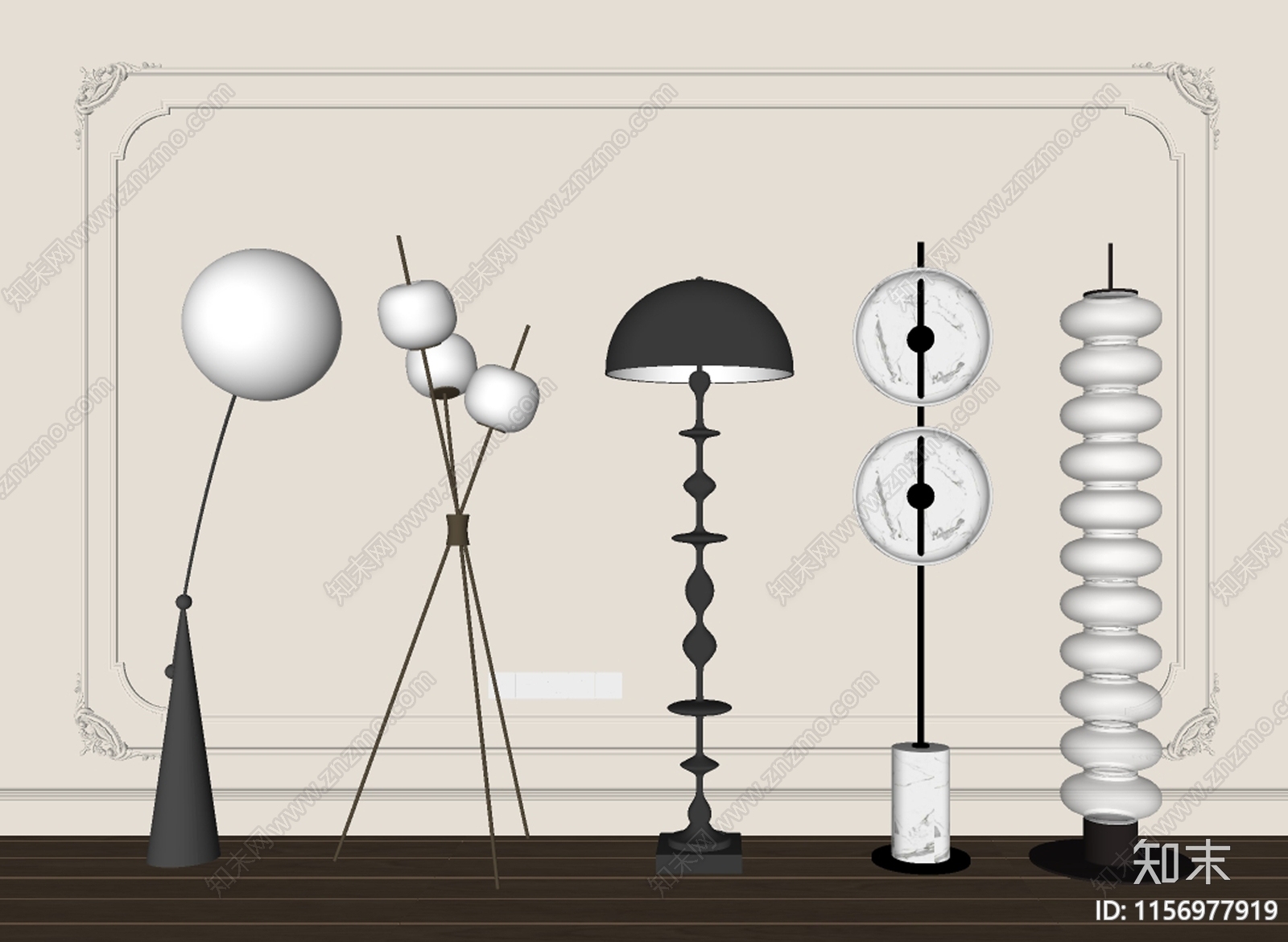 法式落地灯组合SU模型下载【ID:1156977919】