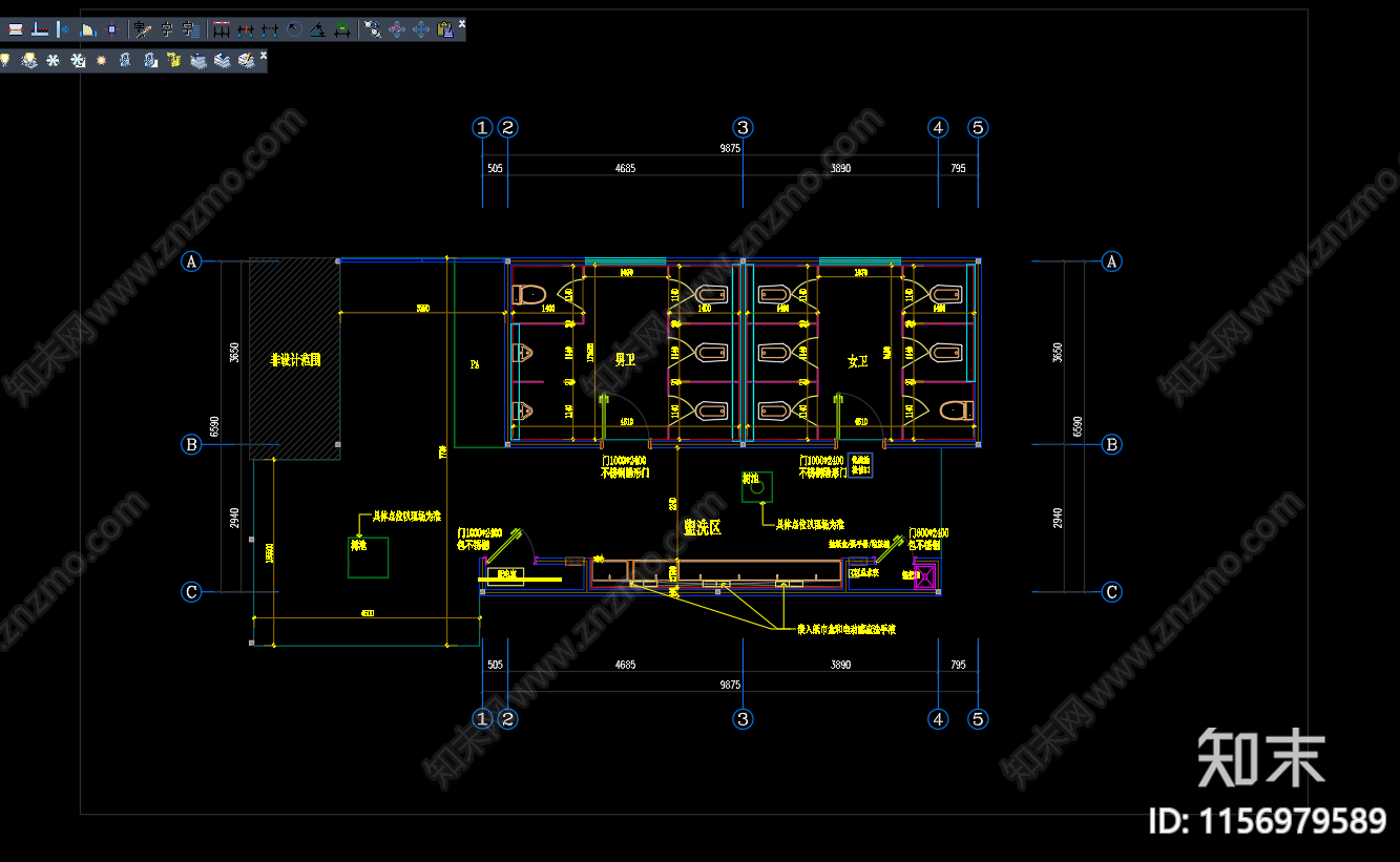 卫生间cad施工图下载【ID:1156979589】
