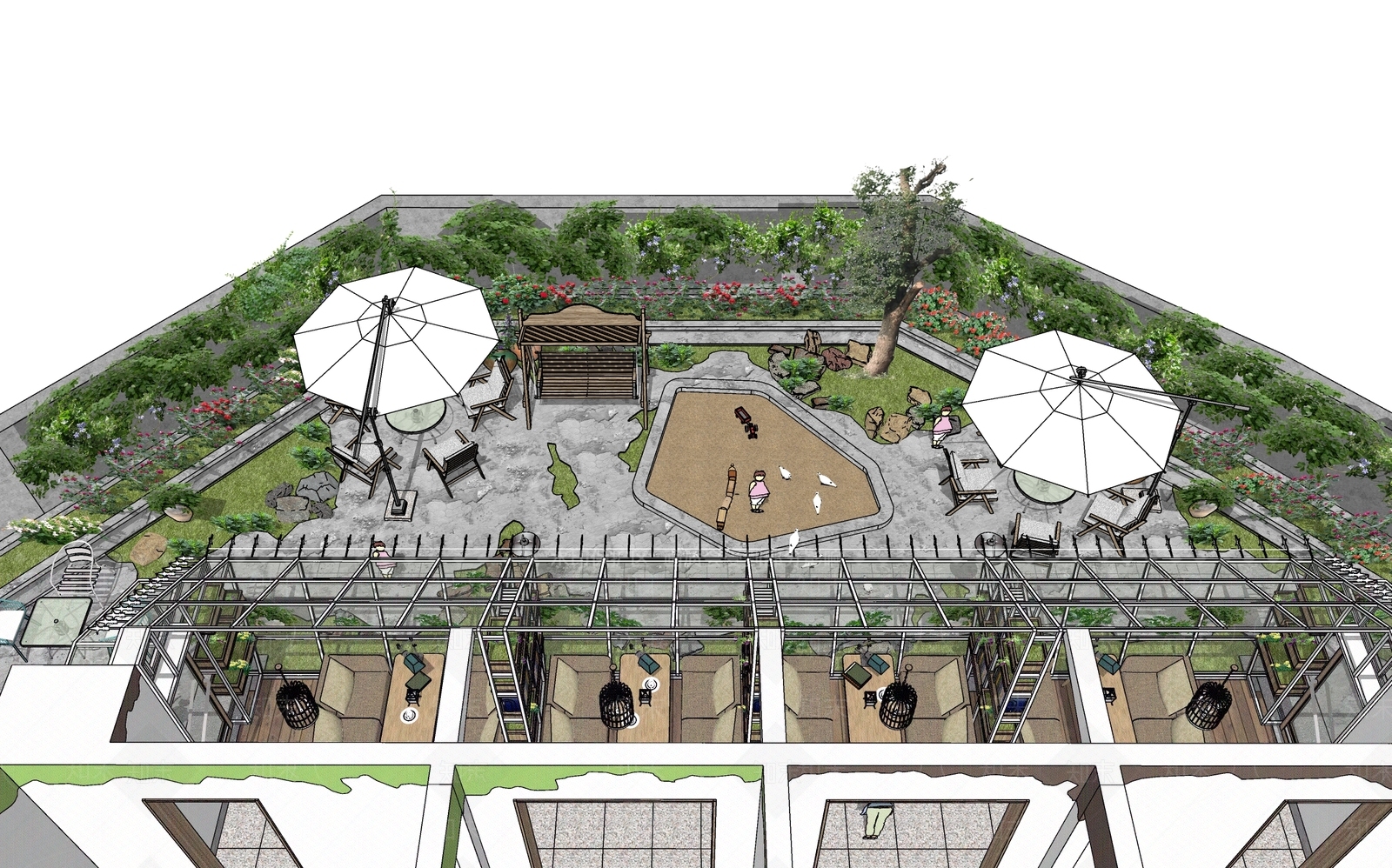 现代花园民宿咖啡馆SU模型下载【ID:1156979563】