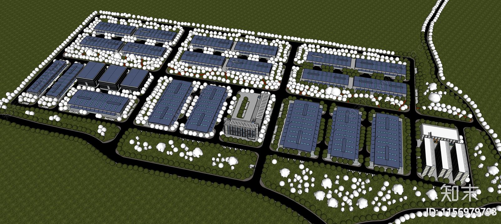 现代产业园规划鸟瞰图SU模型下载【ID:1156979793】