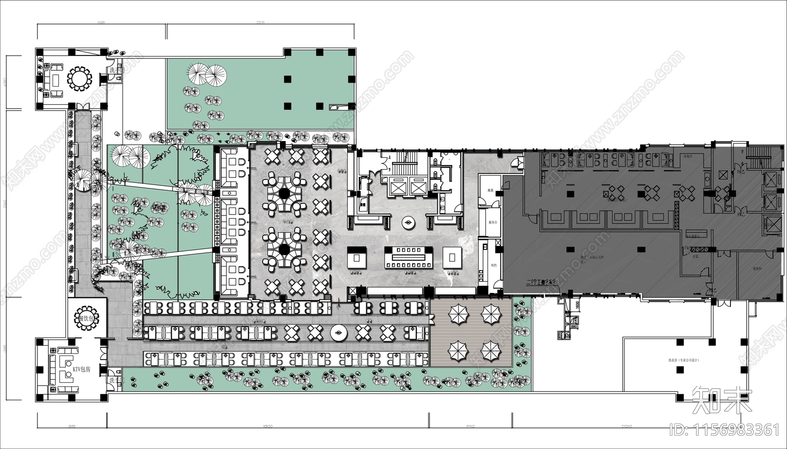 3000㎡屋顶景观餐厅平面布置图施工图下载【ID:1156983361】