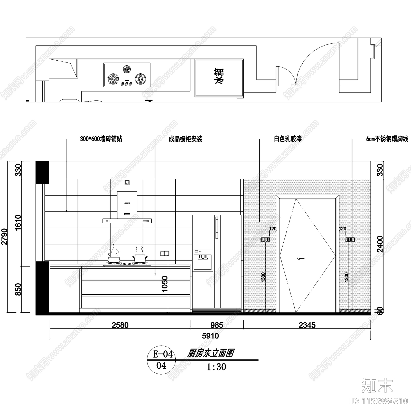现代简约周庄雅居无主灯室内家装cad施工图下载【ID:1156984310】