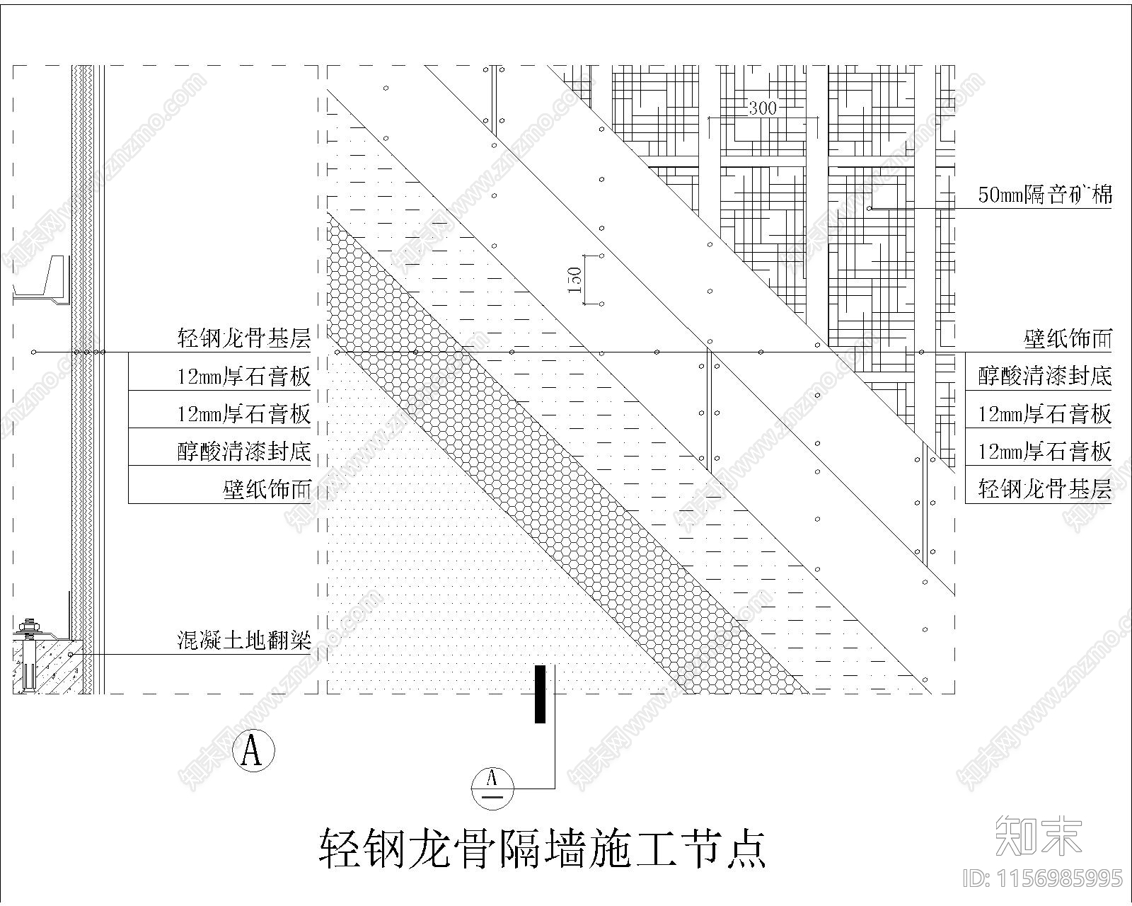 轻钢龙骨隔墙施工节点大样图施工图下载【ID:1156985995】