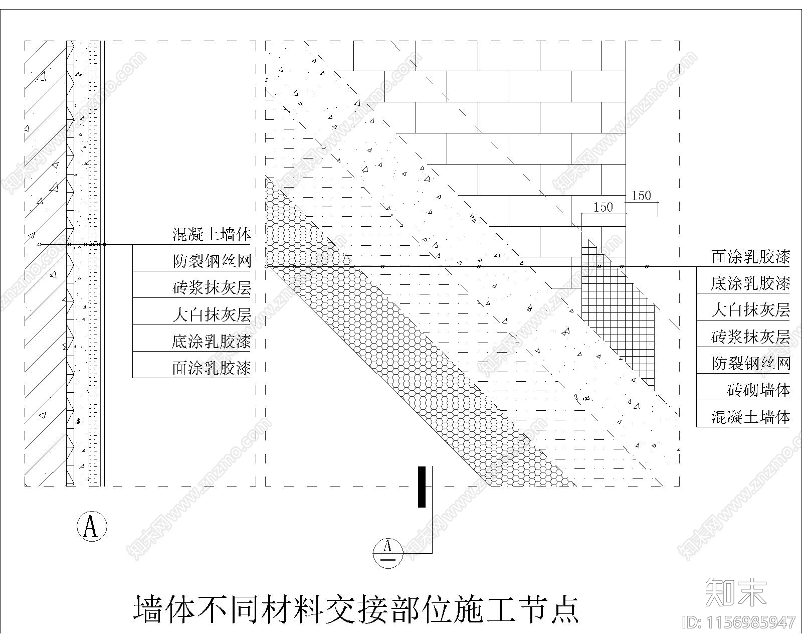 墙体不同材料交接部位施工节点大样图施工图下载【ID:1156985947】