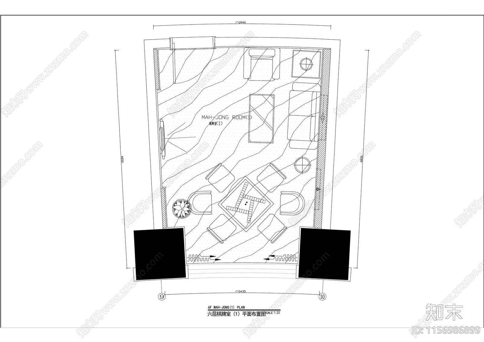 精品棋牌室麻将室室内精装修cad施工图下载【ID:1156986899】