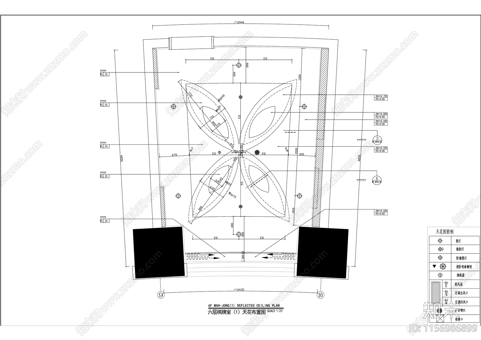 精品棋牌室麻将室室内精装修cad施工图下载【ID:1156986899】