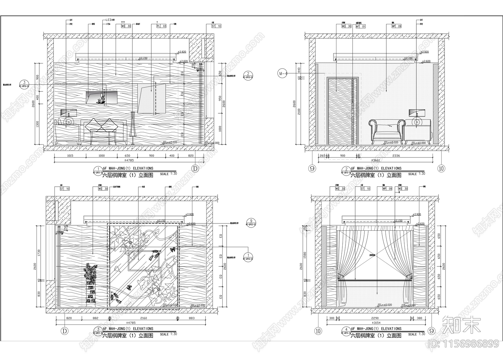 精品棋牌室麻将室室内精装修cad施工图下载【ID:1156986899】