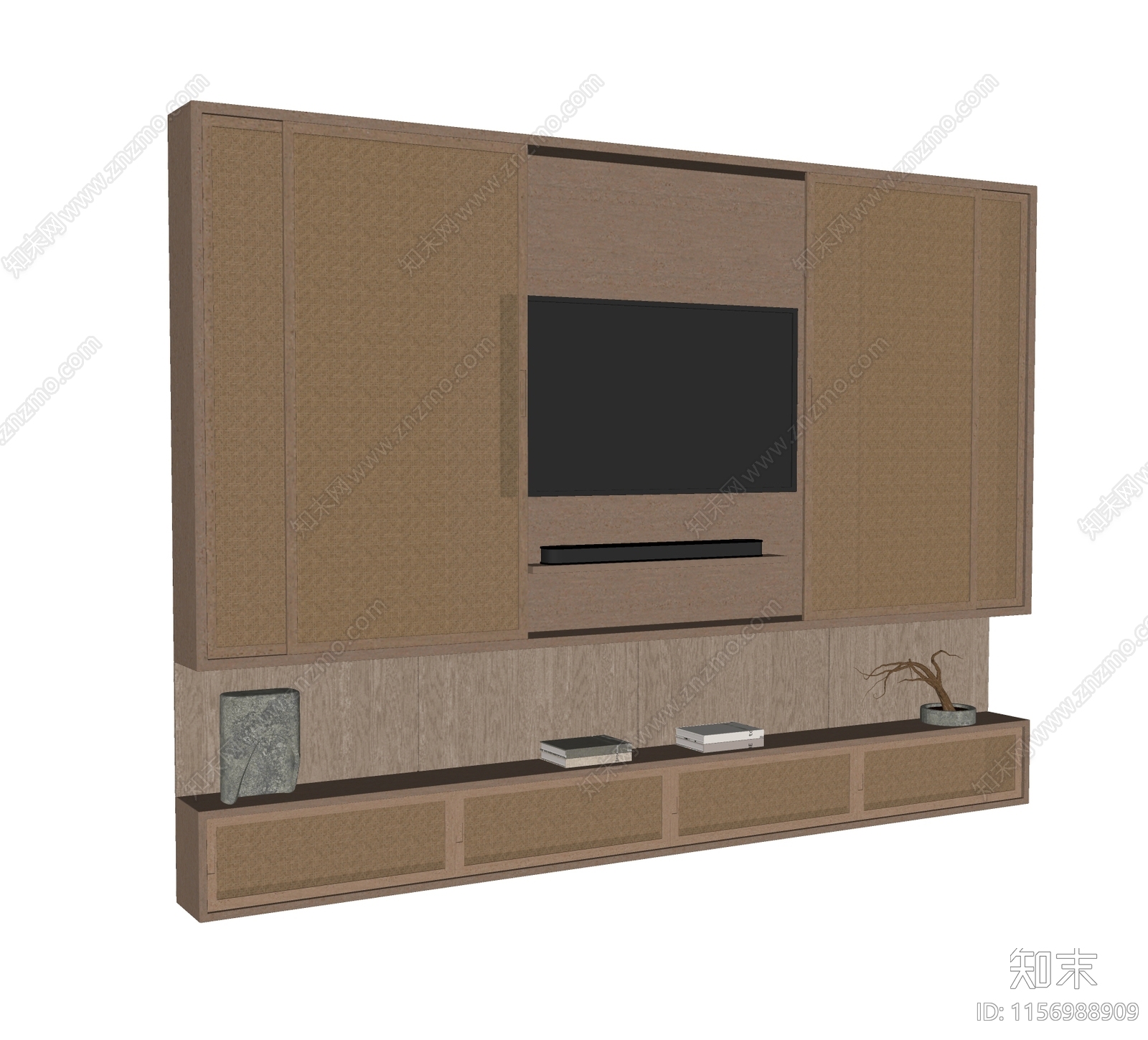 侘寂电视背景墙造型SU模型下载【ID:1156988909】