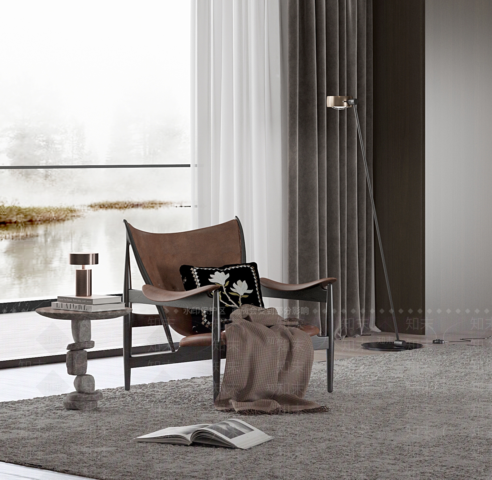 现代休闲椅石头边几组合3D模型下载【ID:1156990365】