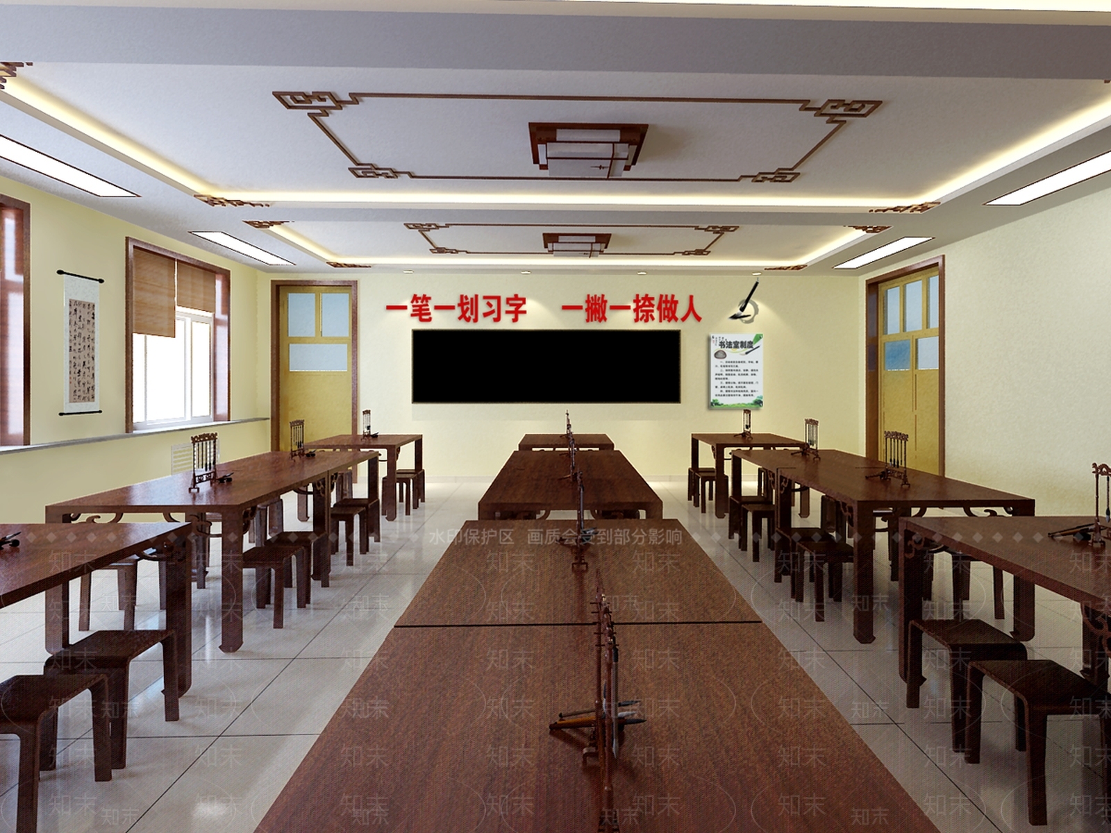 新中式学校书法室3D模型下载【ID:1156992095】