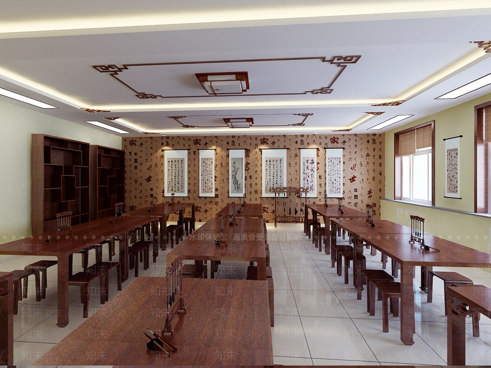 新中式学校书法室3D模型下载【ID:1156992095】