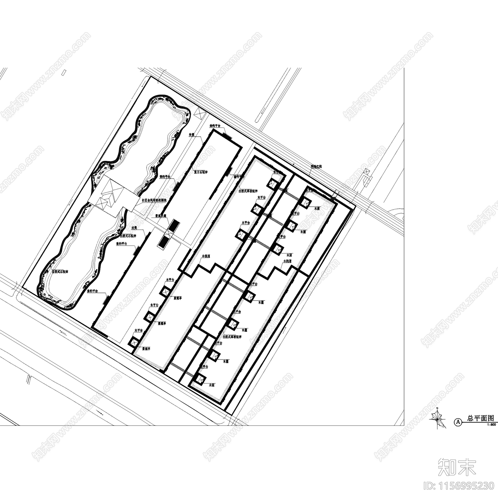 如皋东风滩生态养生园垂钓区景观cad施工图下载【ID:1156995230】