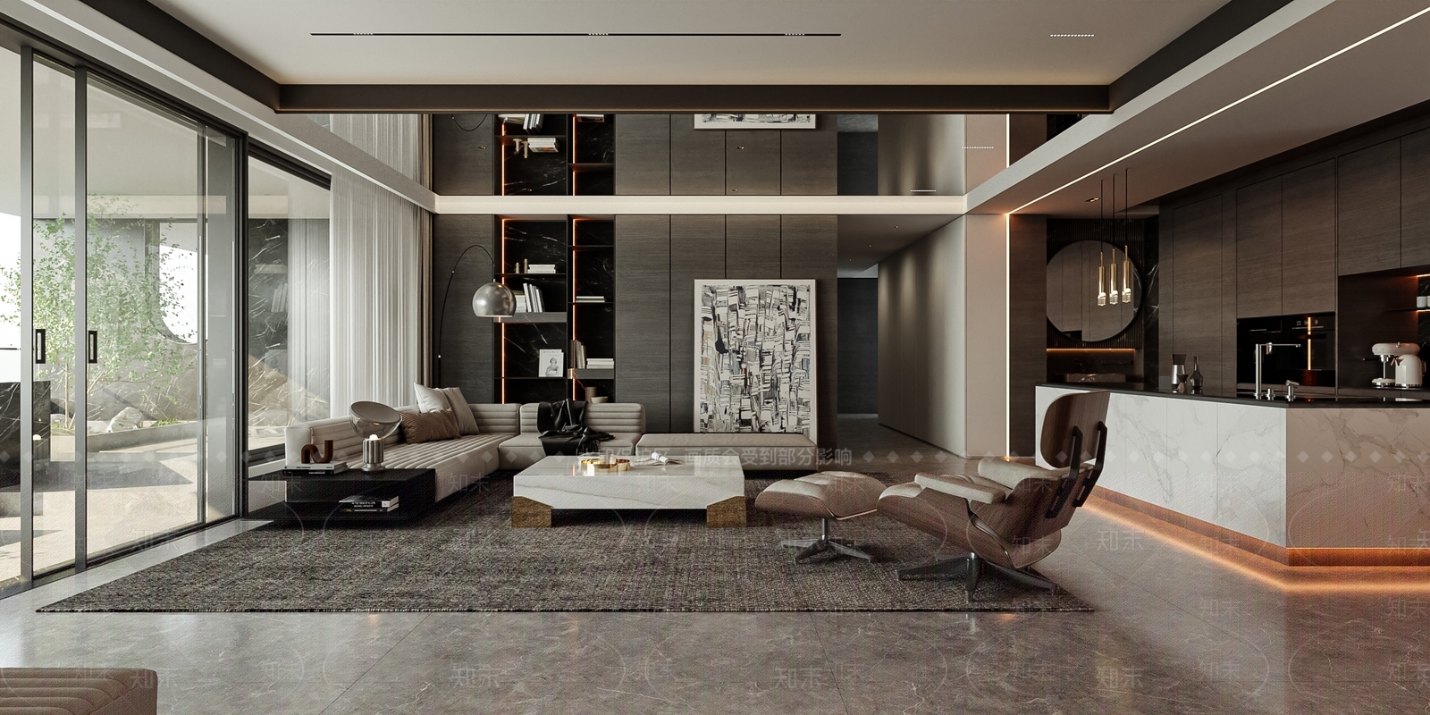 现代意式风格大平层客餐厅SU模型下载【ID:1156995399】