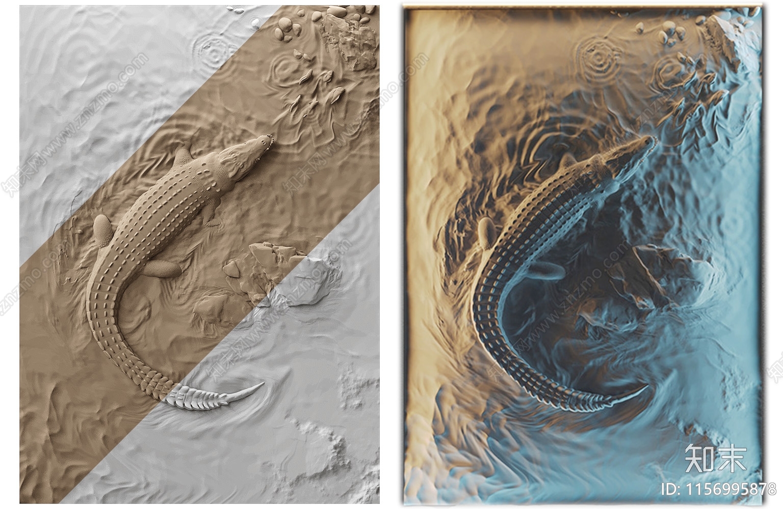 现代3D鳄鱼石膏浮雕背景造型墙SU模型下载【ID:1156995878】