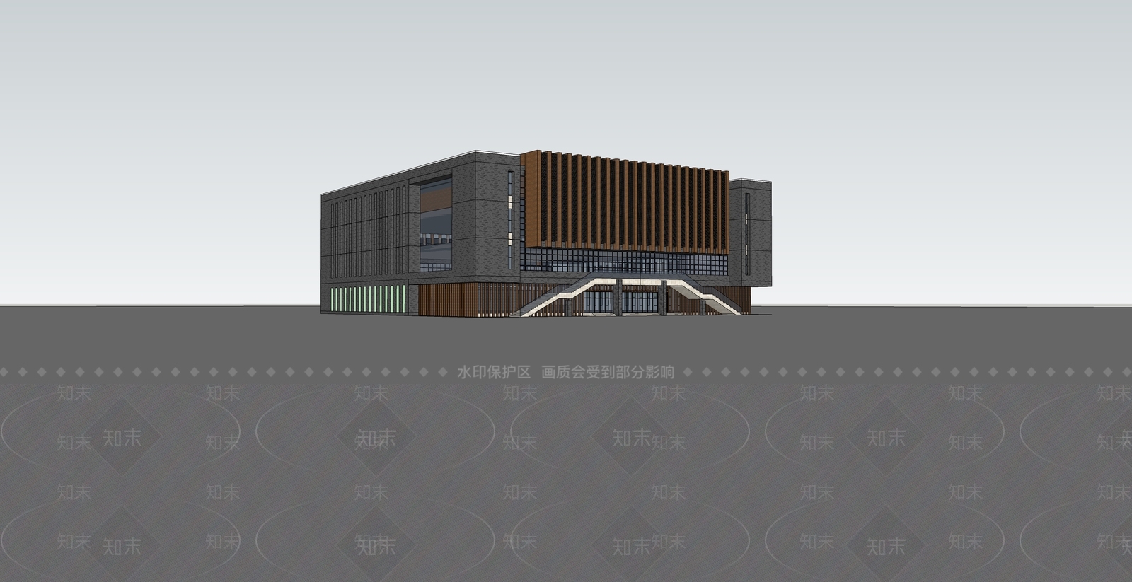新中式徽派学校体育馆SU模型下载【ID:1156996693】
