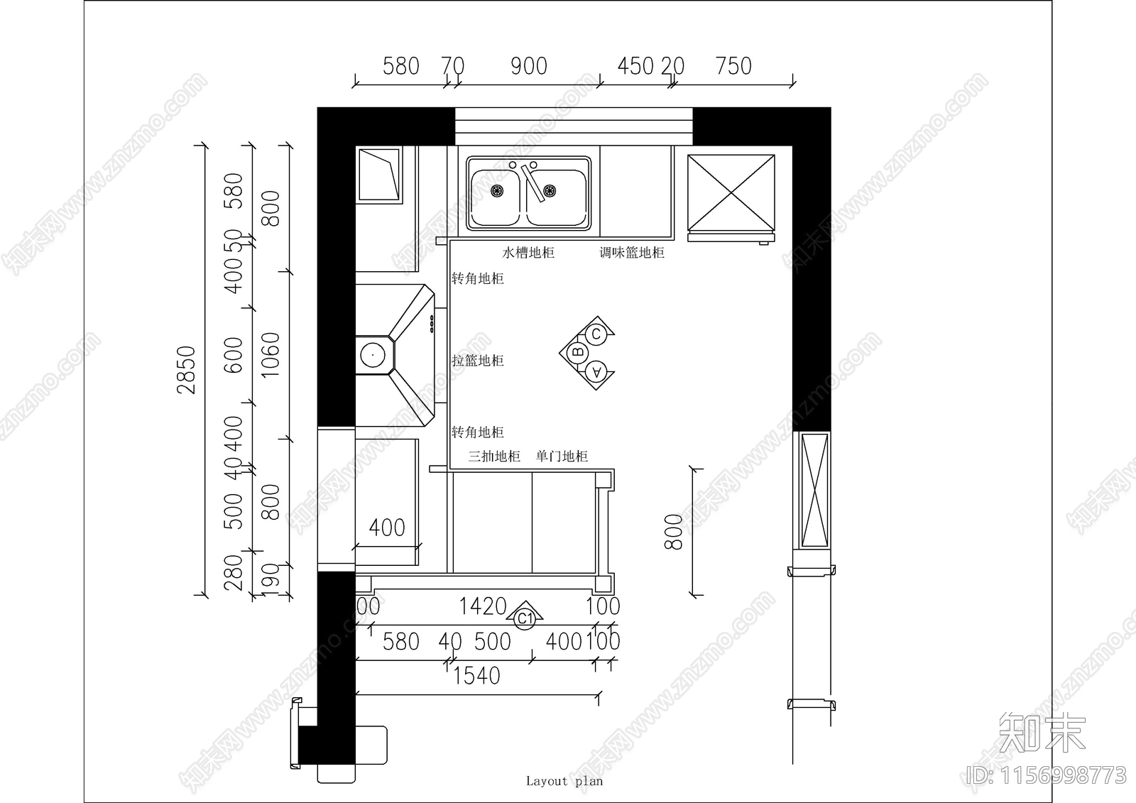 室内设计带报价表橱柜图纸施工图下载【ID:1156998773】