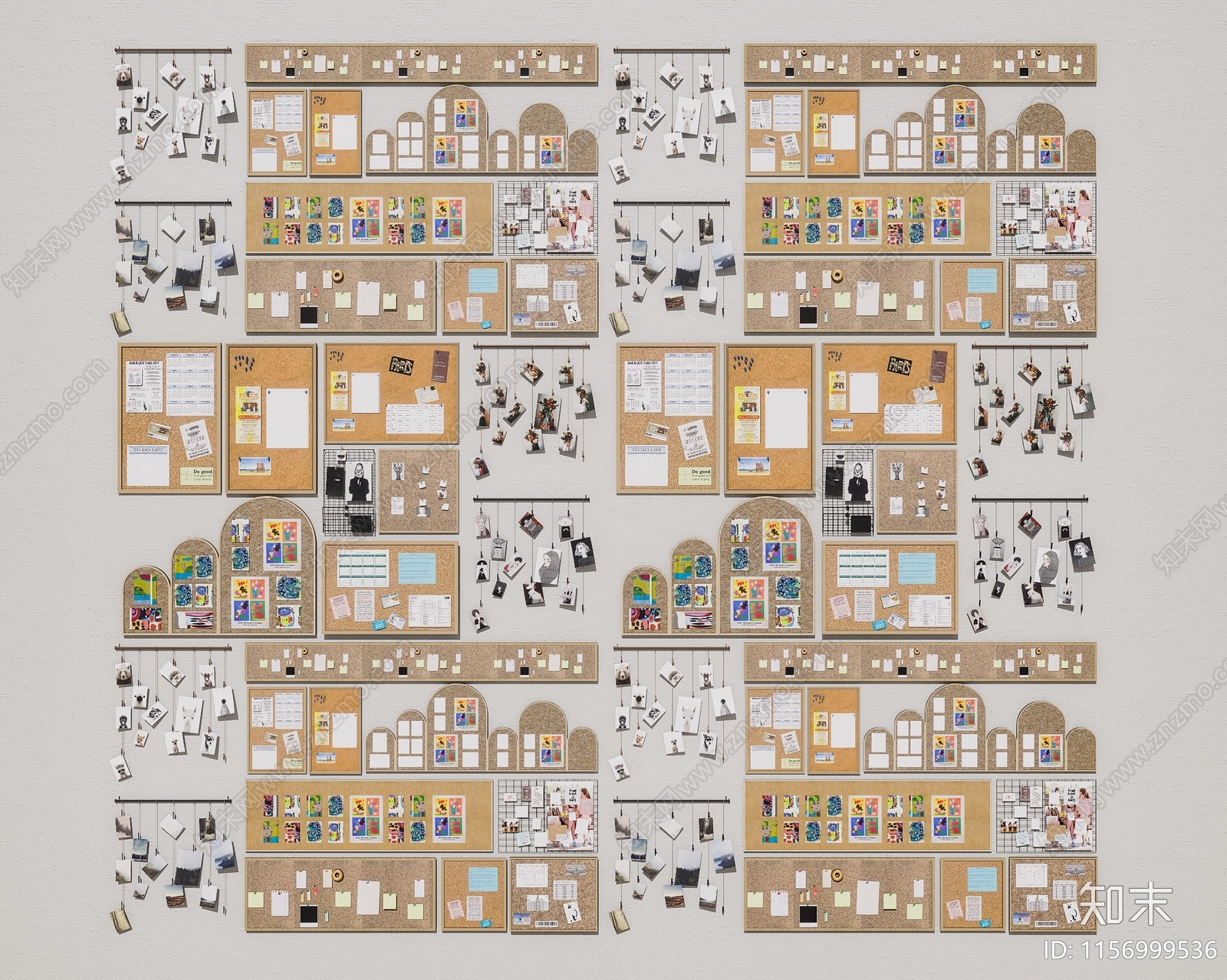 北欧软木板照片墙3D模型下载【ID:1156999536】